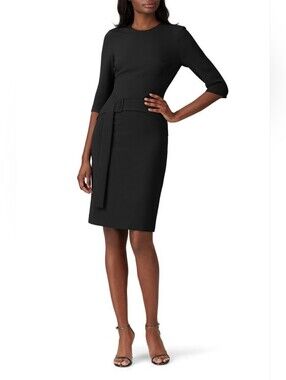 NWT Black Halo Emma Sheath in Black Belted Super Loft Woven Dress 6 $375